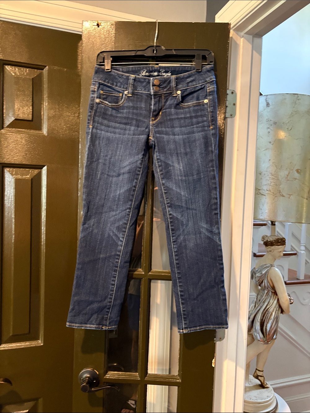 American Eagle Outfitters Dark Blue Cropped Slim Jeans